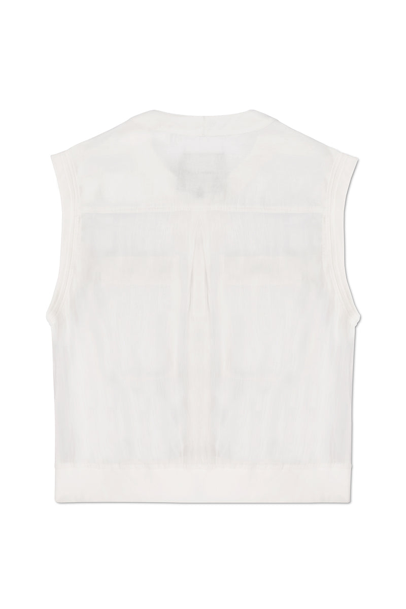 SLEEVELESS SHEER JACKET IN WHITE