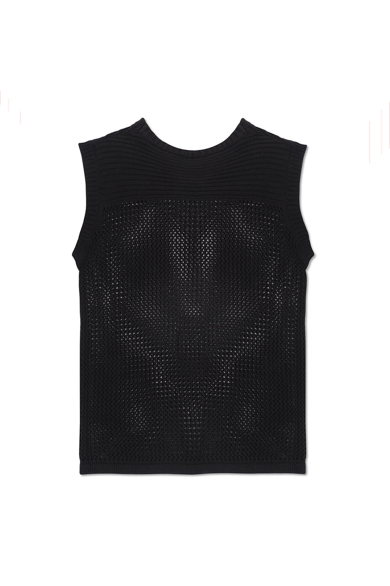 KNIT SLEEVELESS SHIRT IN BLACK