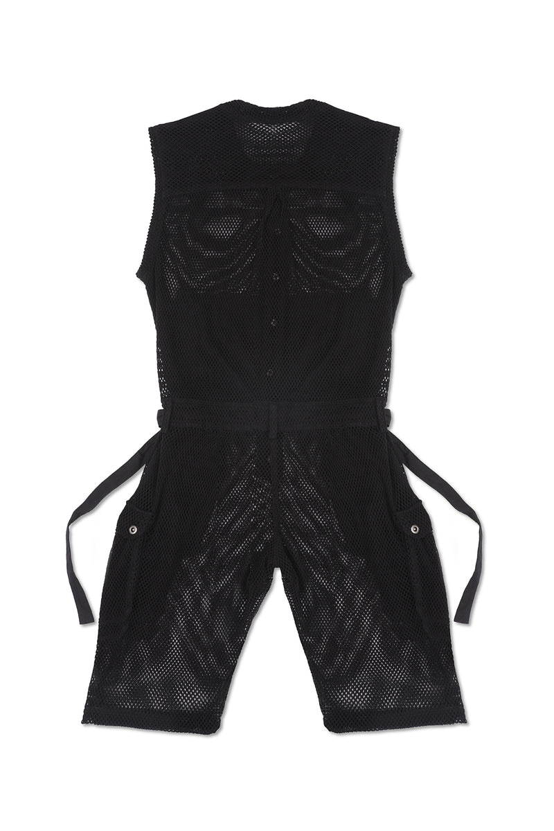 SLEEVELESS MESH JUMPSUIT IN BLACK