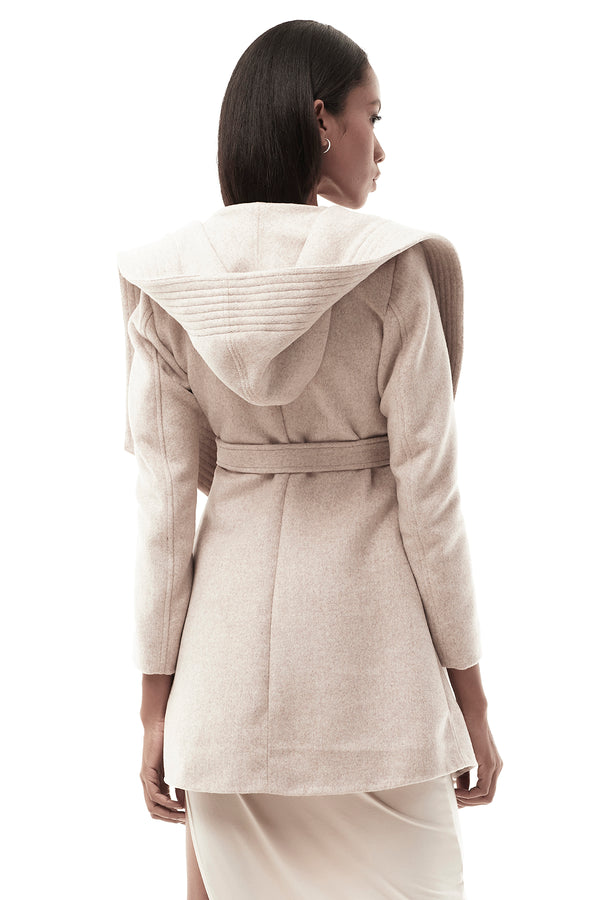 DRAPED HOOD COAT IN BONE