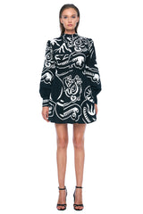 Puff sleeve mini dress in panther print size large
