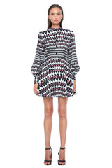Puff sleeve mini dress in pink houndstooth size XL