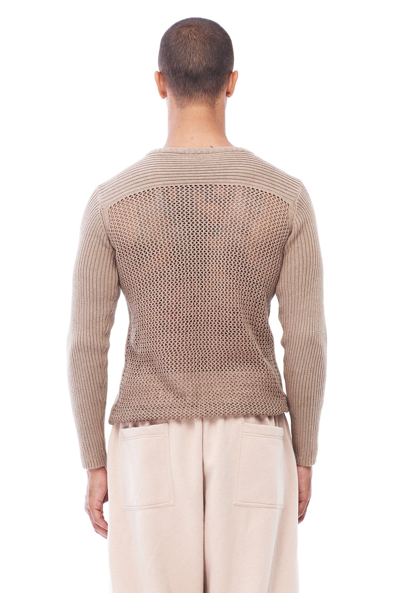 KNIT MESH SWEATER IN TAN