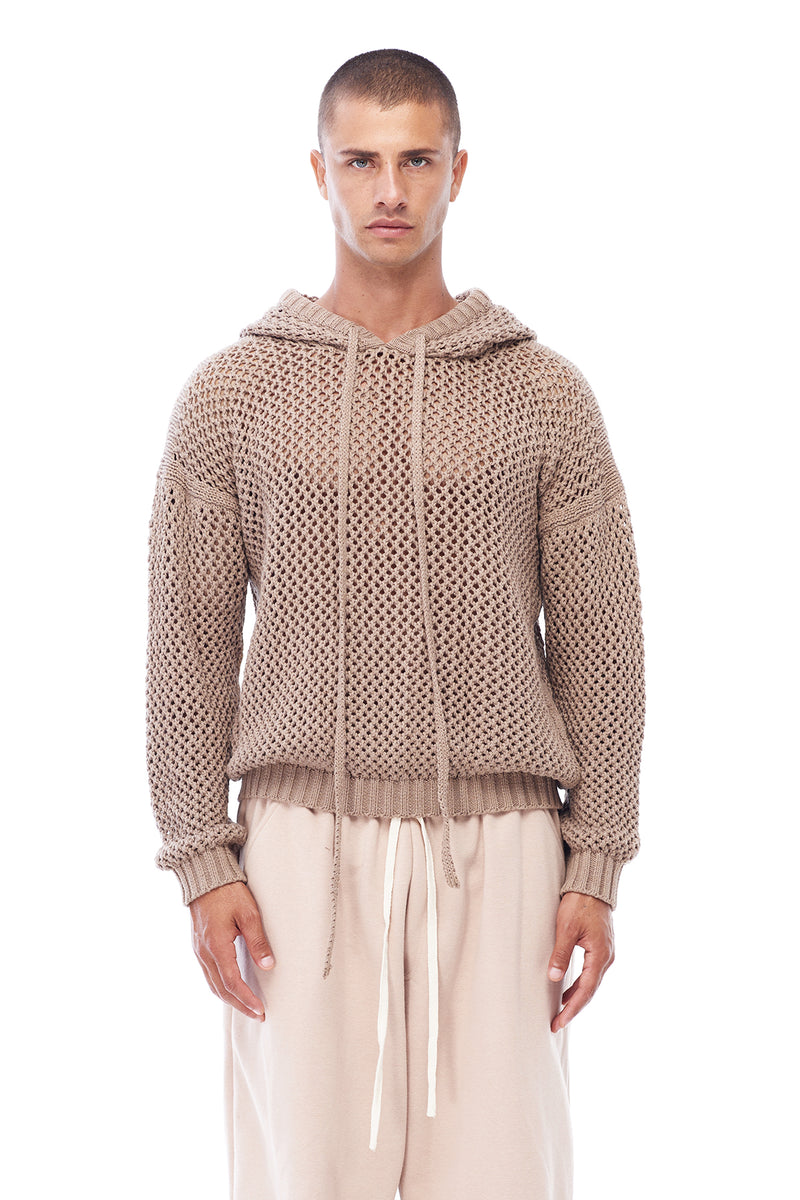 KNIT HOODIE IN TAN