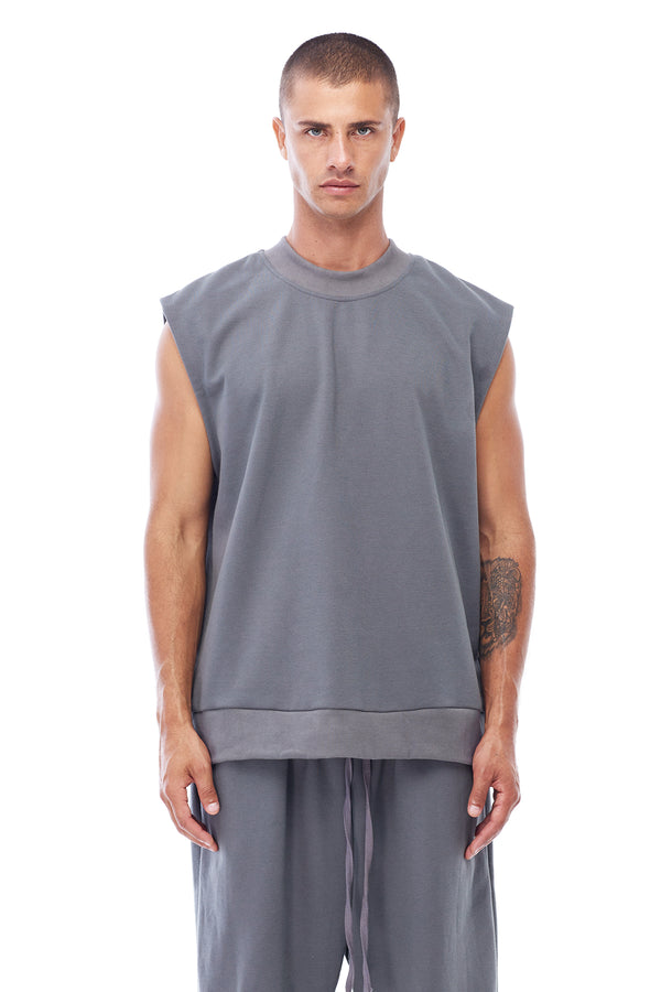 Sleeveless fleece sweatshirt sample in dark grey size L