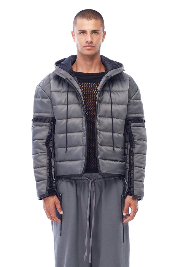 PUFFER JACKET WITH LACING IN GREY