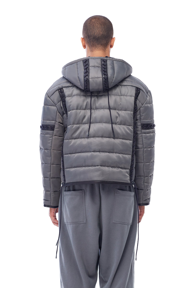 PUFFER JACKET WITH LACING IN GREY