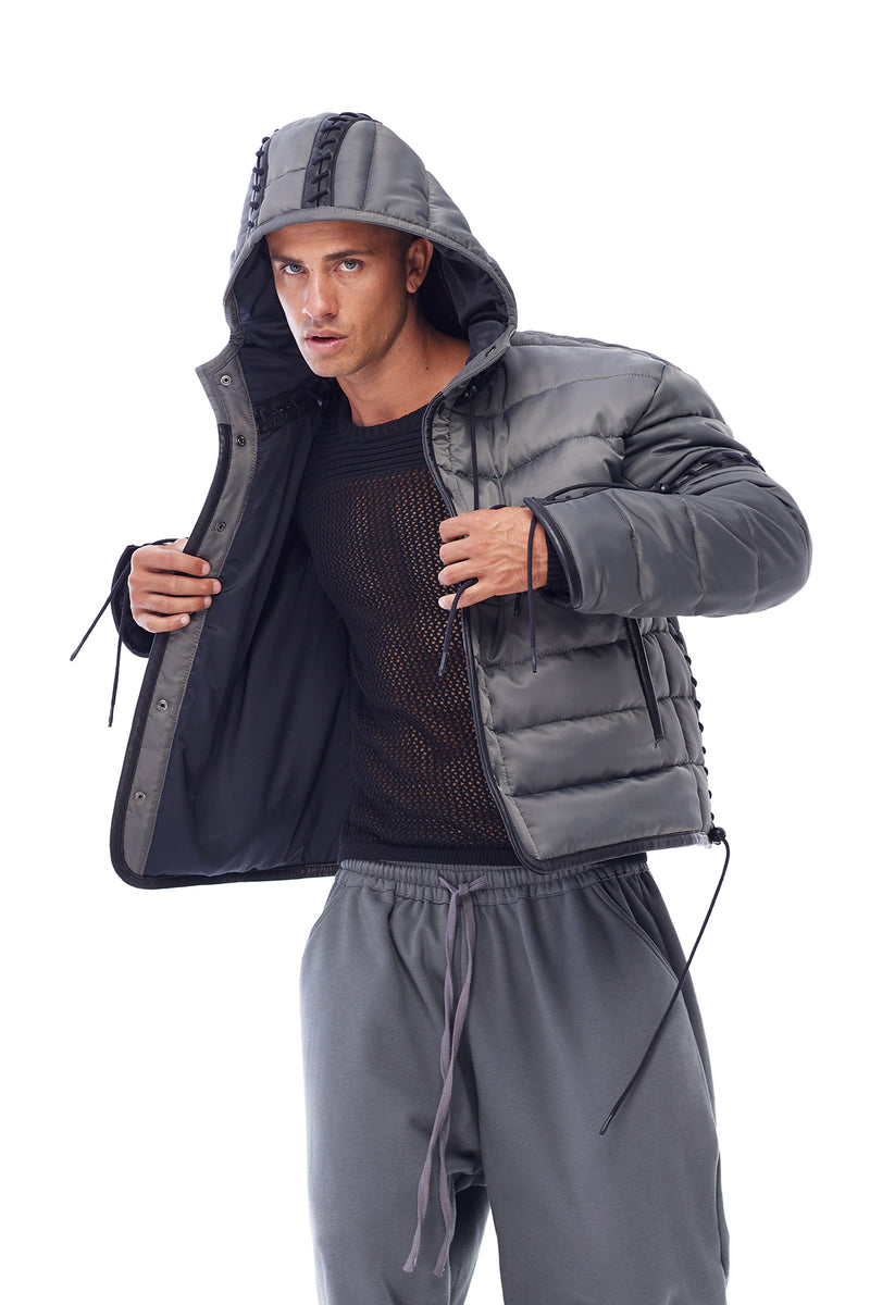 PUFFER JACKET WITH LACING IN GREY