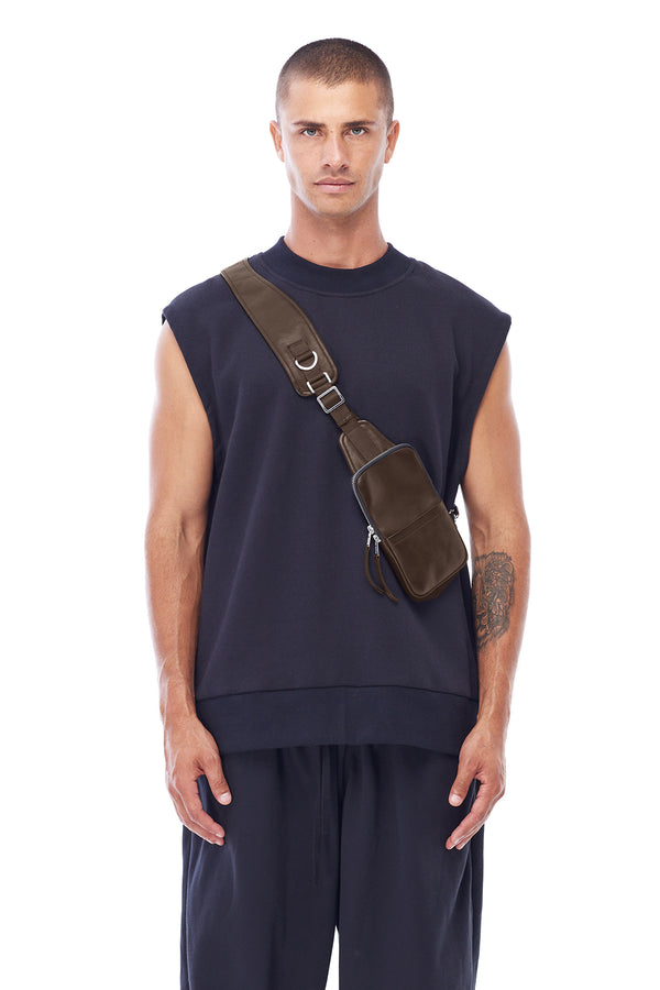 LEATHER RACER BAG IN BROWN