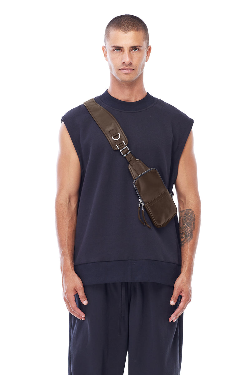 LEATHER RACER BAG IN BROWN