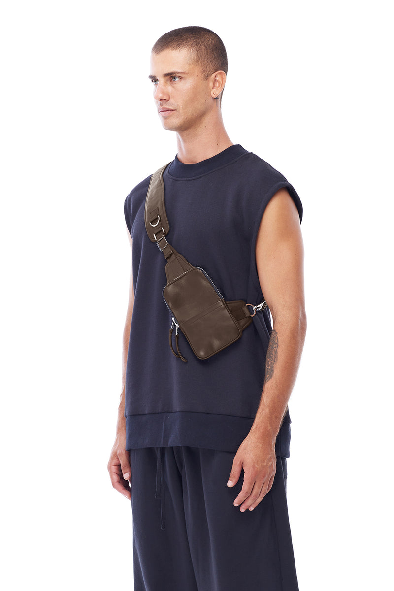 LEATHER RACER BAG IN BROWN