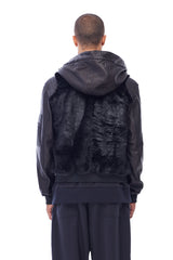 HOODED SHEARLING JACKET IN BLACK FUR