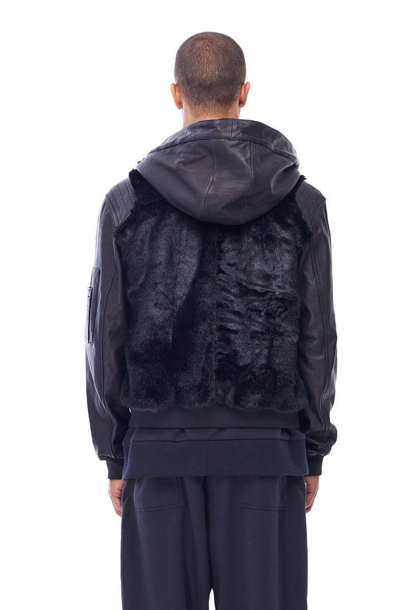 HOODED SHEARLING JACKET IN BLACK FUR