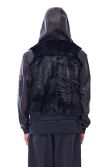 HOODED SHEARLING JACKET IN BLACK FUR