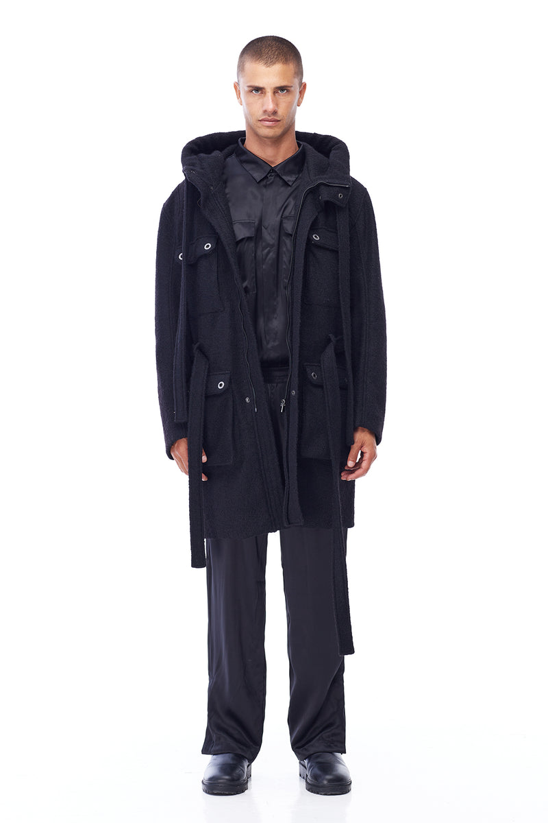 TRENCH COAT WITH HOOD IN BLACK JONNY COTA