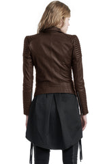 DRAPED MOTORCYCLE JACKET IN BROWN LEATHER