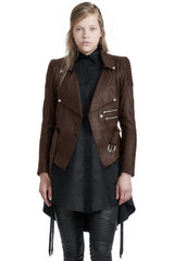 DRAPED MOTORCYCLE JACKET IN BROWN LEATHER