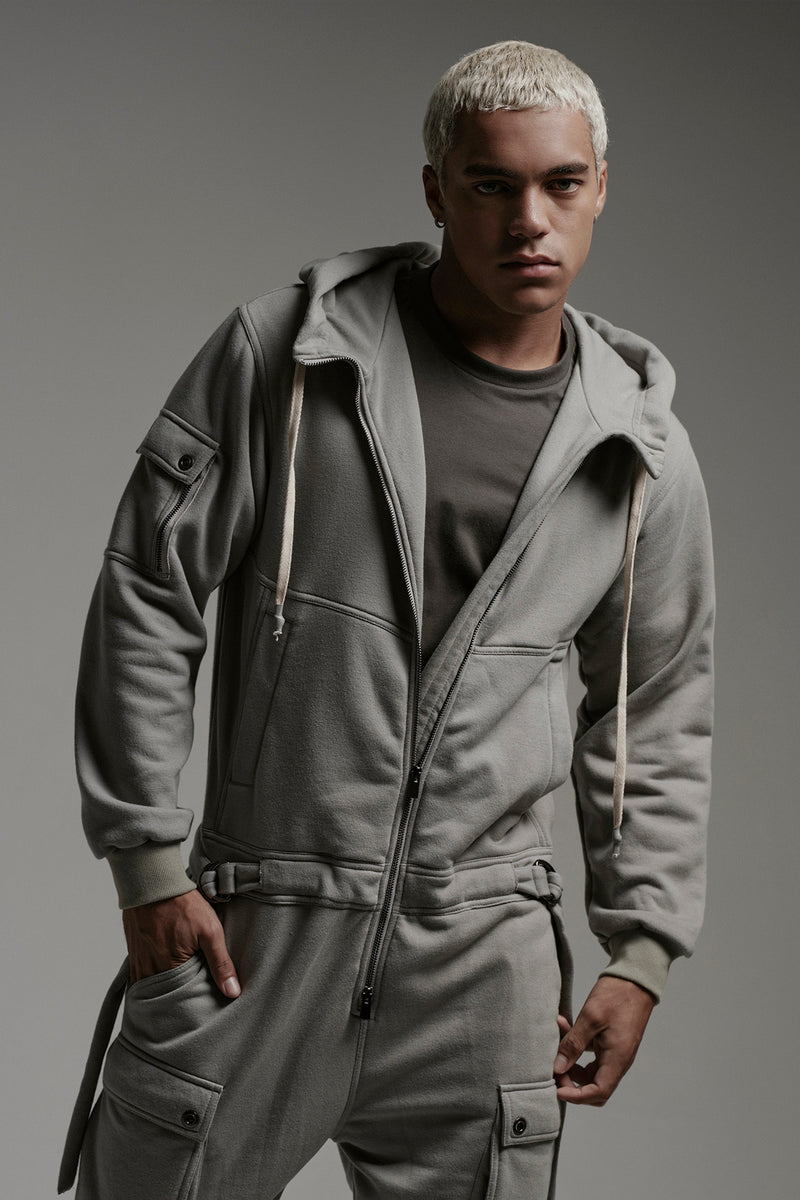 FLEECE JUMPSUIT IN ASH