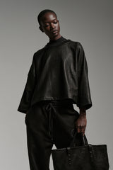 JONNY COTA aw23 BOXER SWEATSHIRT IN BLACK LEATHER