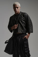JONNY COTA aw23 BOXER SWEATSHIRT IN BLACK LEATHER