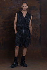 JONNY COTA mens-jumpsuit LEATHER SHORT JUMPSUIT IN BLACK