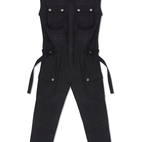SLEEVELESS LINEN JUMPSUIT IN BLACK – JONNY COTA