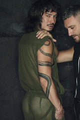 JONNY COTA mens-jumpsuit SLEEVELESS MESH JUMPSUIT IN ARMY GREEN