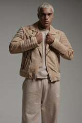 JONNY COTA mens-outerwear RACING JACKET IN TAN SUEDE