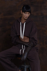 JONNY COTA mens-tops CROPPED HOODIE IN BROWN