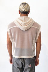 JONNY COTA mens-tops MESH SLEEVELESS HOODIE IN OFF WHITE