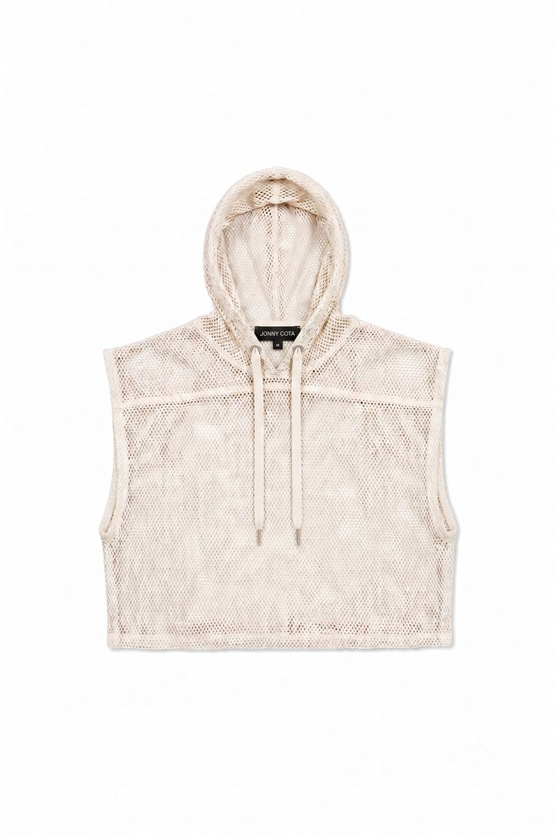 MESH SLEEVELESS HOODIE IN OFF WHITE – JONNY COTA
