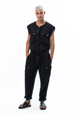 JONNY COTA SLEEVELESS LINEN JUMPSUIT IN WHITE