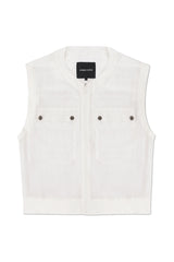 JONNY COTA SLEEVELESS SHEER JACKET IN WHITE