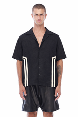 JONNY COTA SS26 STRIPE PARTY SHIRT IN BLACK