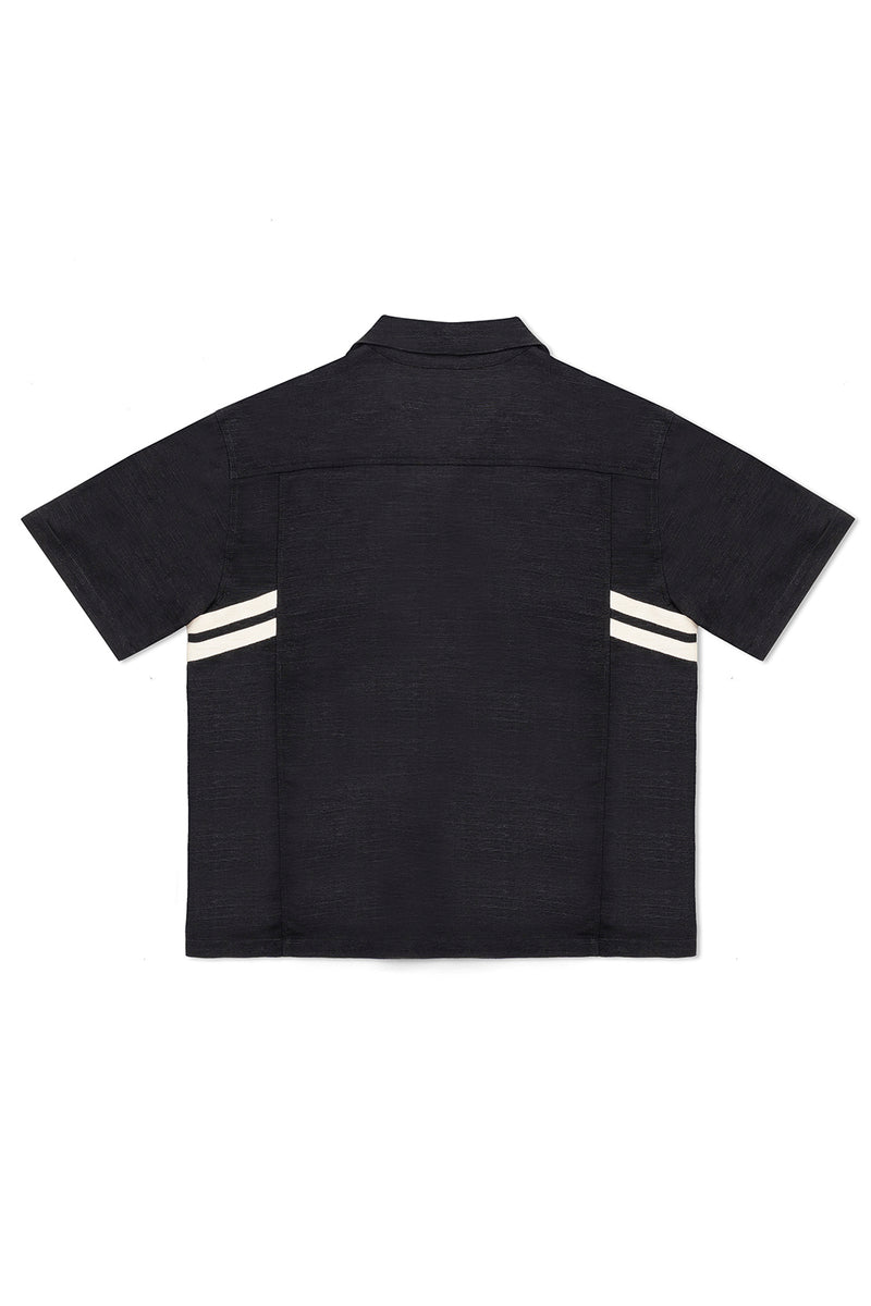 black dress shirt with stripes Men's Black Stripe Silk Shirt