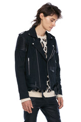 Jonny Cota Studio mens-outerwear DENIM AND LEATHER BIKER JACKET IN BLACK