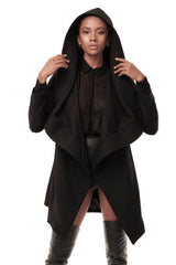 JONNY COTA womens-outerwear DRAPED HOOD COAT IN BLACK