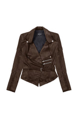 JONNY COTA womens-outerwear DRAPED MOTORCYCLE JACKET IN BROWN LEATHER