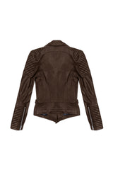 JONNY COTA womens-outerwear DRAPED MOTORCYCLE JACKET IN BROWN LEATHER