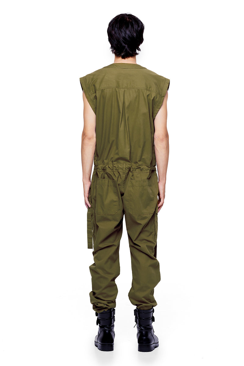 SLEEVELESS JUMPSUIT IN OLIVE