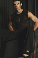 KNIT SLEEVELESS SHIRT IN BLACK