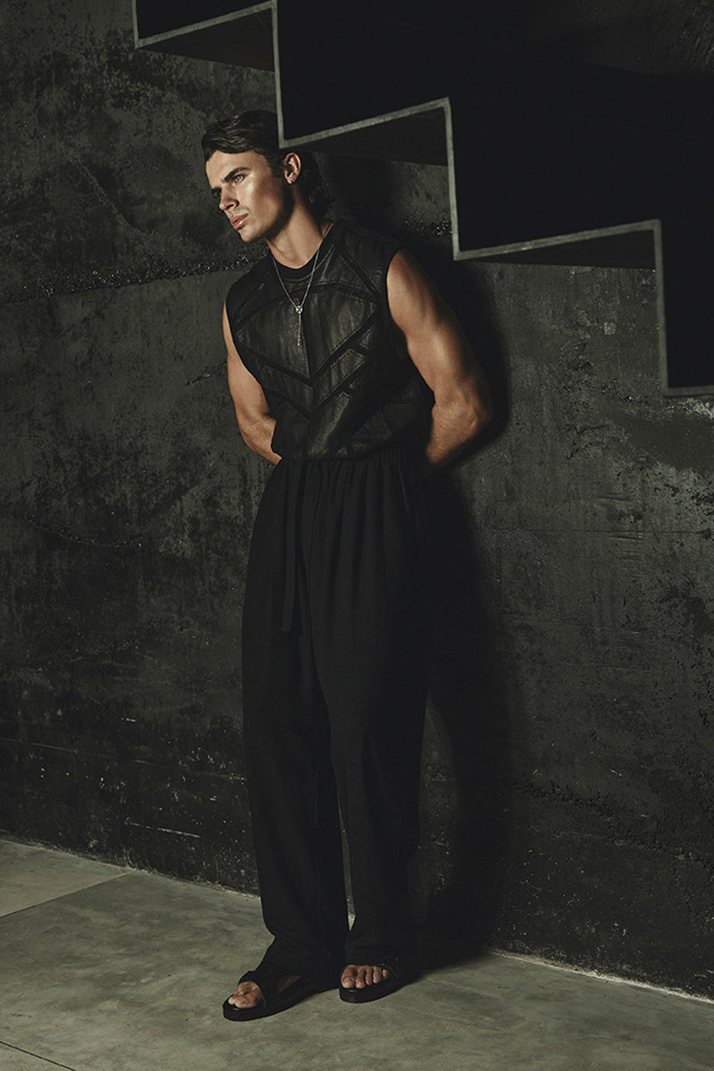 LEATHER MOSAIC TUNIC IN BLACK