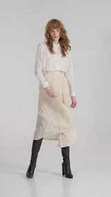 PLEATED SHEER SKIRT WITH CHAINS PRINT IN BONE
