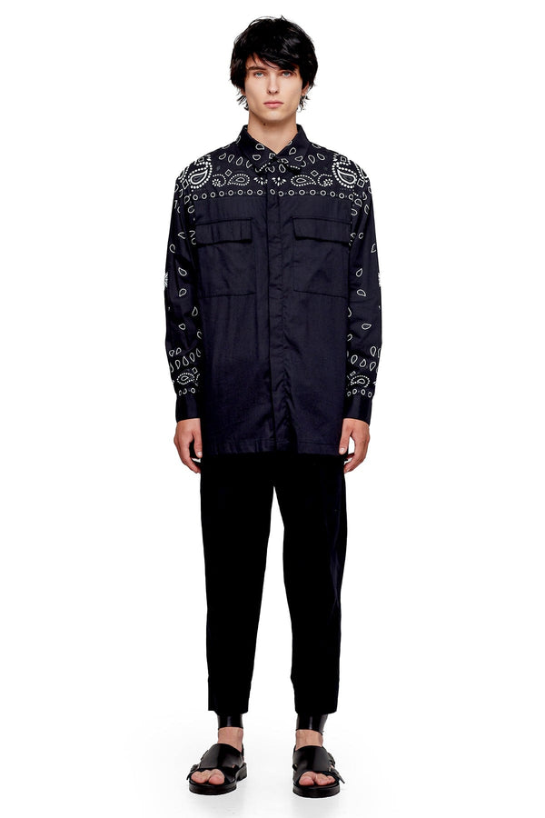 JONNY COTA BANDANA COLLAR SHIRT IN BLACK