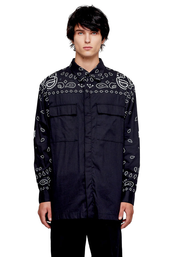 JONNY COTA BANDANA COLLAR SHIRT IN BLACK