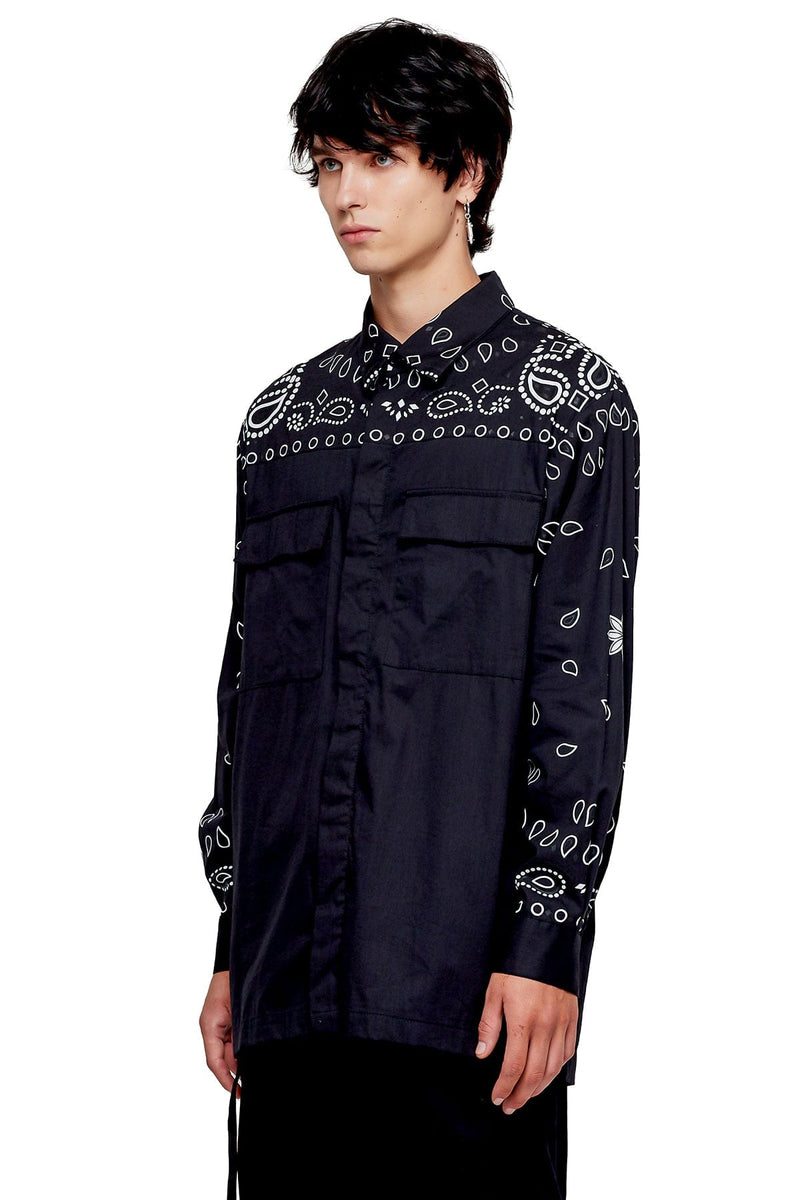 JONNY COTA BANDANA COLLAR SHIRT IN BLACK