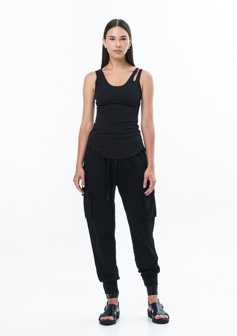 JONNY COTA Clothing ASYM SINGLET IN BLACK