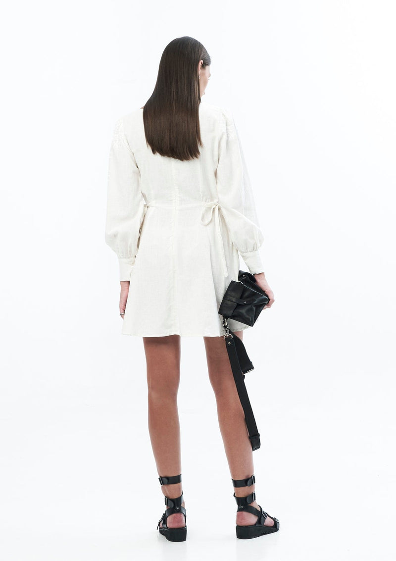 JONNY COTA Clothing PUFF SLEEVE DRESS TEMPLE PRINT IN OFF WHITE