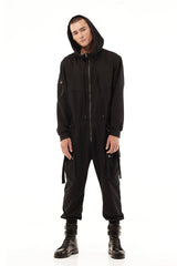 JONNY COTA HOODED JUMPSUIT IN BLACK