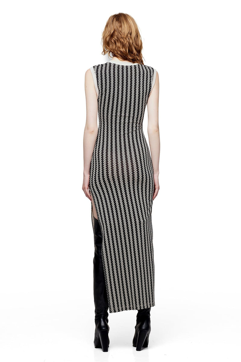 JONNY COTA JERSEY DRESS WITH CHAINS IN BLACK AND BONE